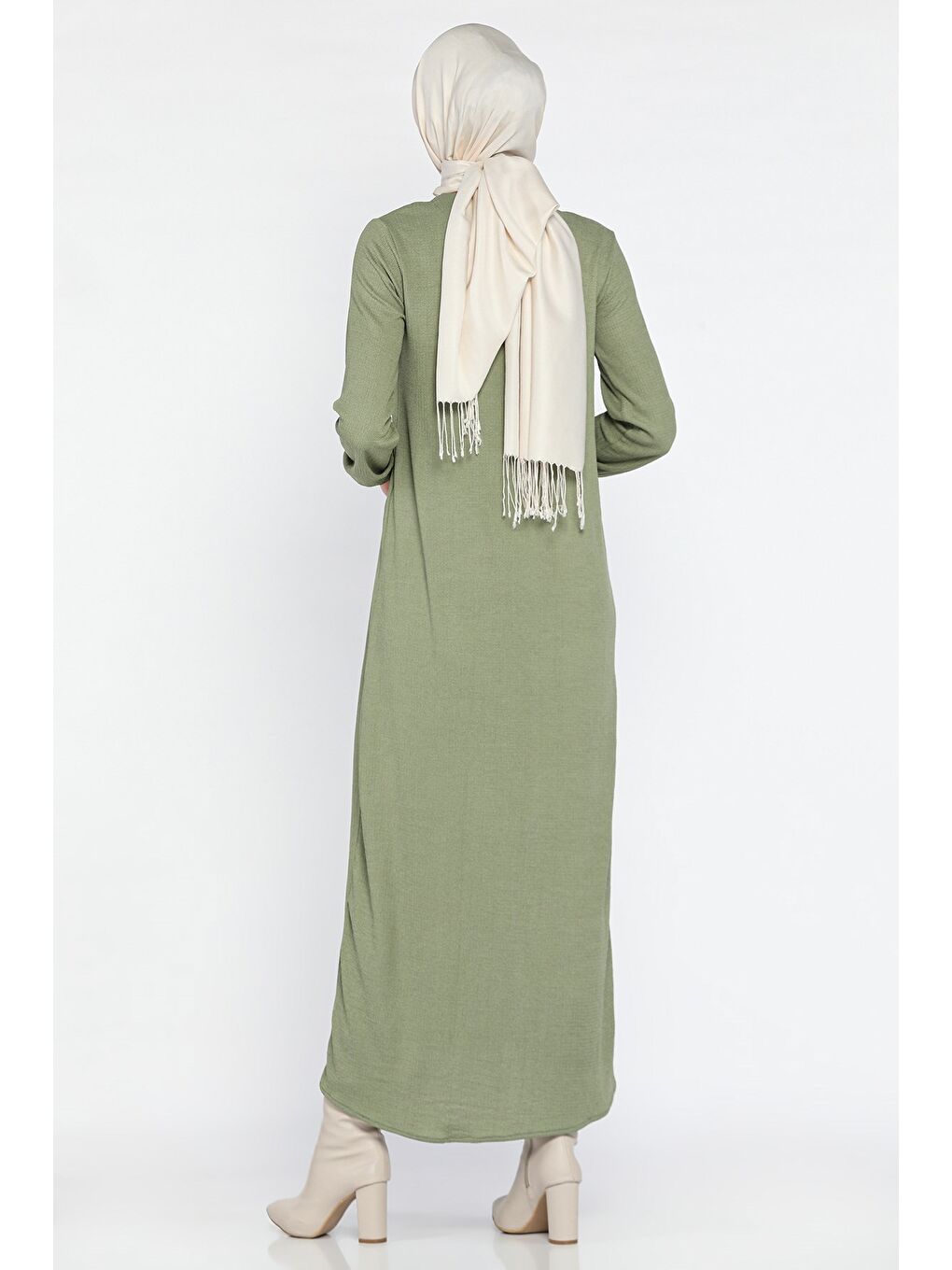 Haki Kadın Yıldız Aksesuarlı Büyük Beden Tesettür Elbise-4