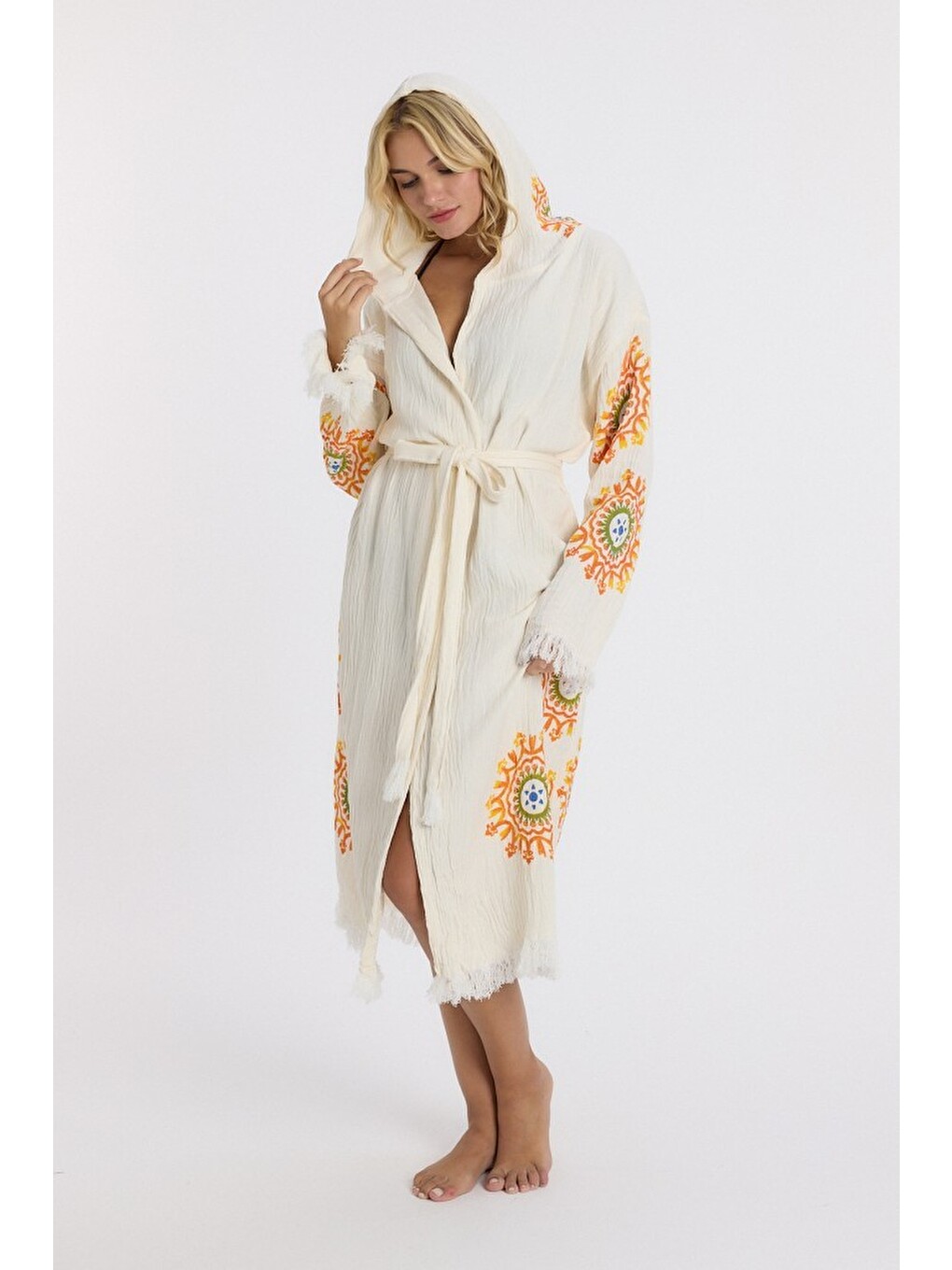 Sarı Muslin Peştemal Bornoz Banyo ve Plaj Elbisesi-3