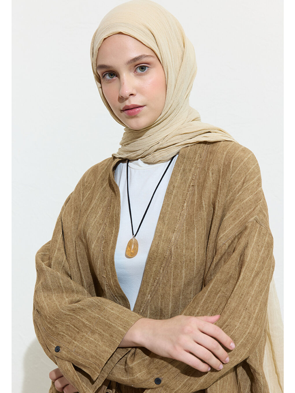 Ekru Pamuklu Keten Şal Cheesecake