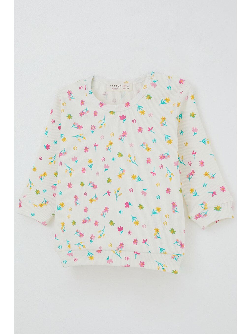 Kız Bebek Pijama Takımı Omuzdan Patlı Renkli Çiçek Desenli Ekru (4 Ay-1 Yaş)-3