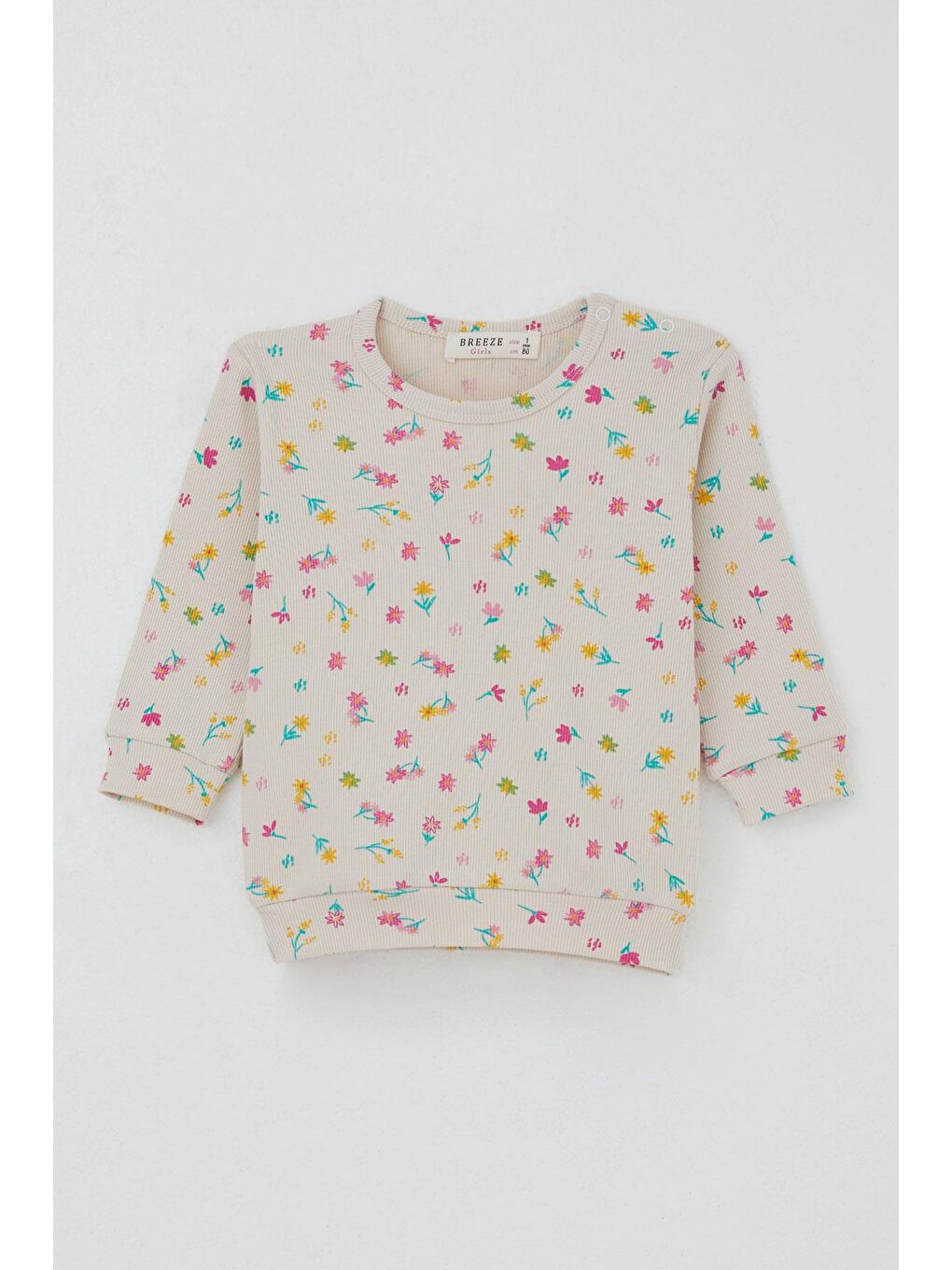 Ekru Kız Bebek Pijama Takımı Omuzdan Patlı Renkli Çiçek Desenli Krem (4-9 Ay)-3