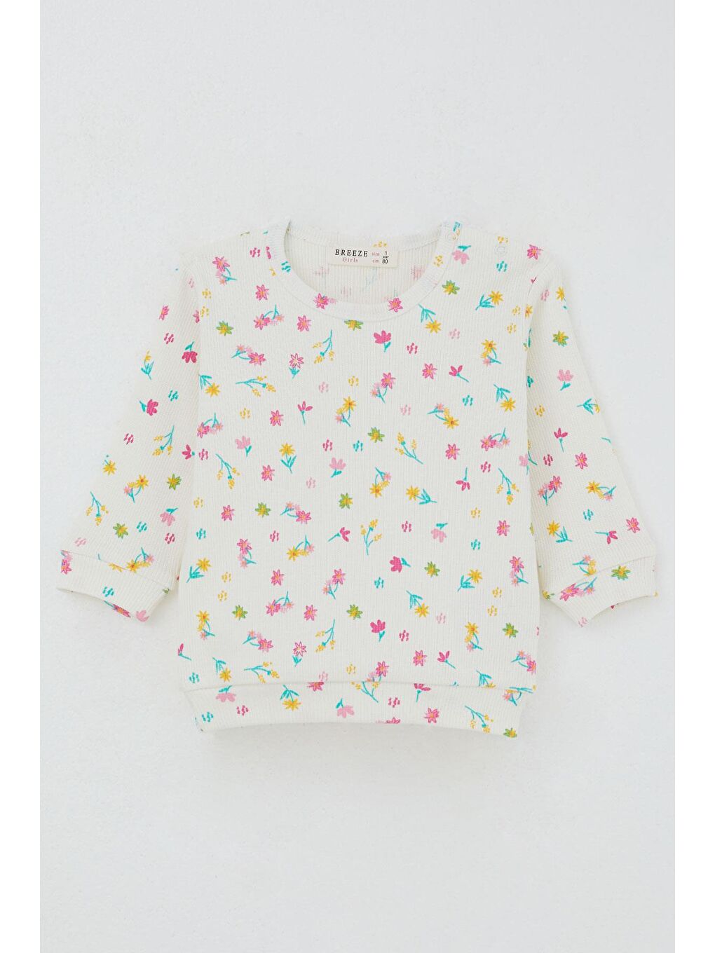 Kız Bebek Pijama Takımı Omuzdan Patlı Renkli Çiçek Desenli Ekru (4 Ay-1 Yaş)-5