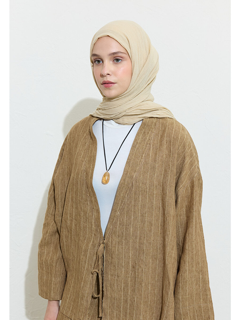 Ekru Pamuklu Keten Şal Cheesecake-4