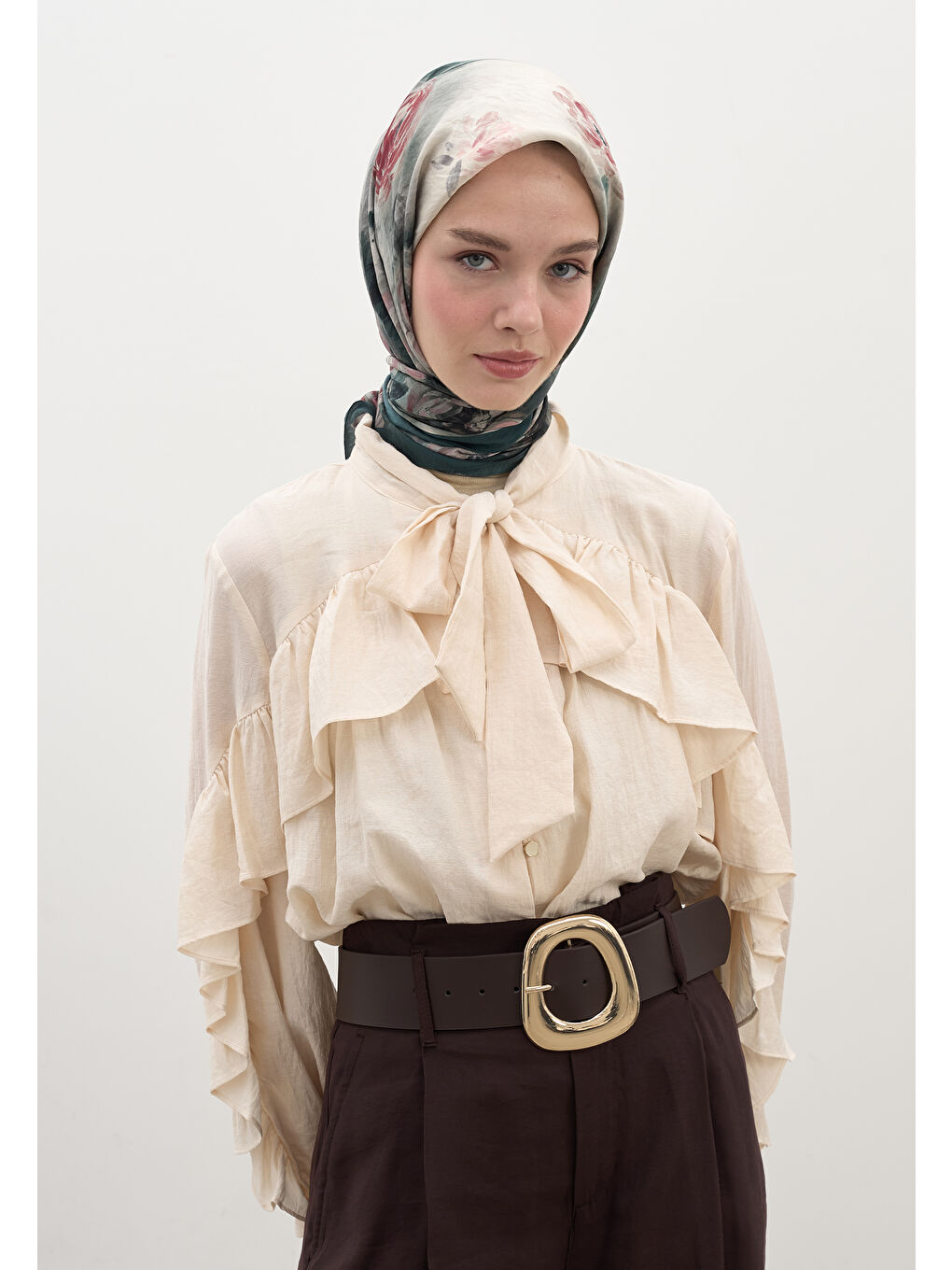 Marıelle Desen Pamuklu Viskon Eşarp Petrol-1