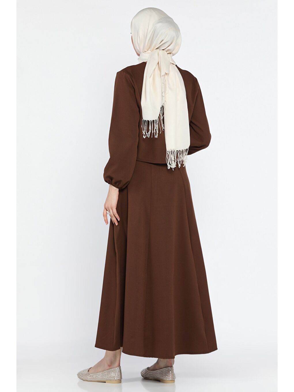 Kahverengi Fiyonklu Bluz Etek Tesettür İkili Takım-5