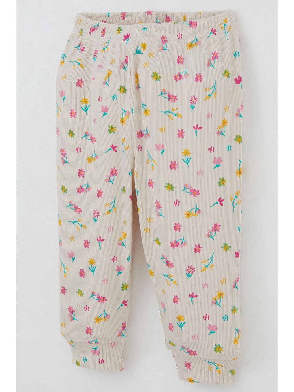 Ekru Kız Bebek Pijama Takımı Omuzdan Patlı Renkli Çiçek Desenli Krem (4-9 Ay)-5