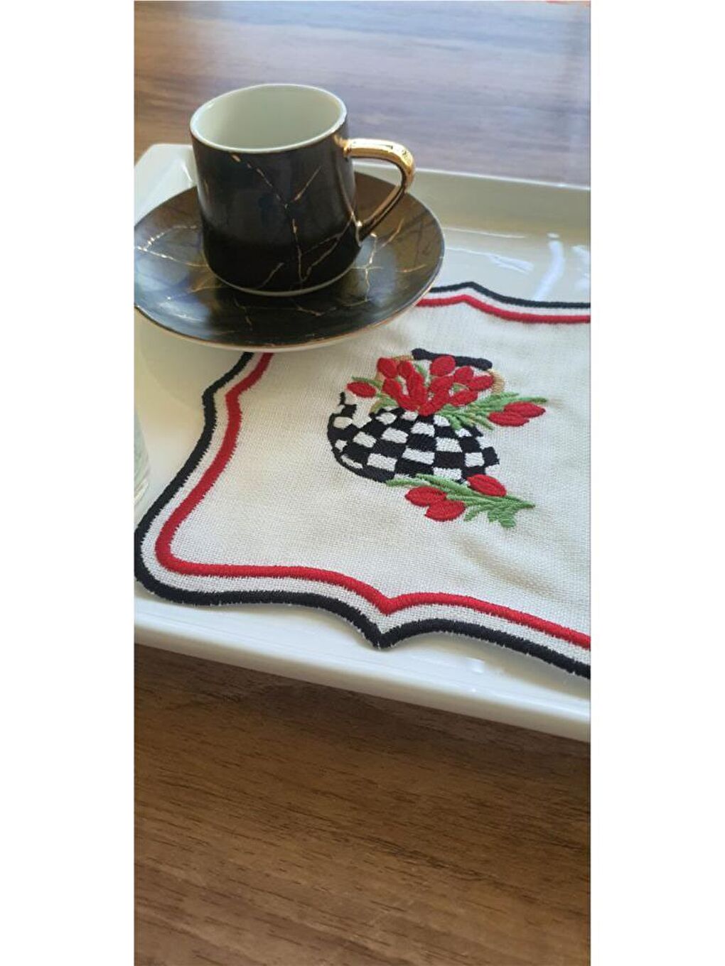 Karışık Çaycım Nakışlı Keten Kare Bardak Altlığı Seti 6 Lı-2