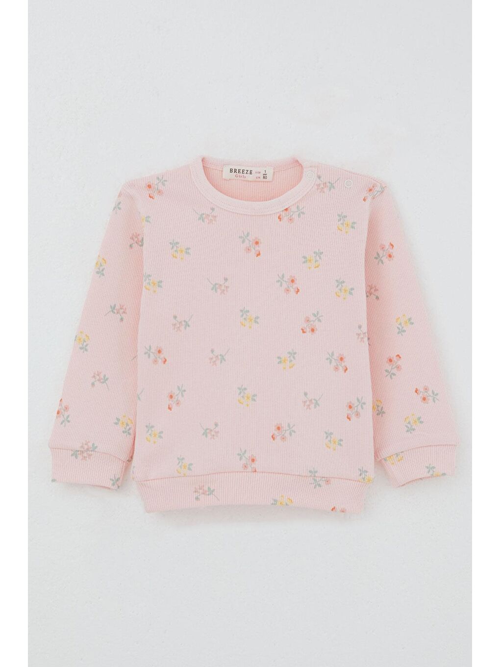 Kız Bebek Pijama Takımı Omuzdan Patlı Renkli Çiçek Desenli Pembe (4-9 Ay)-4