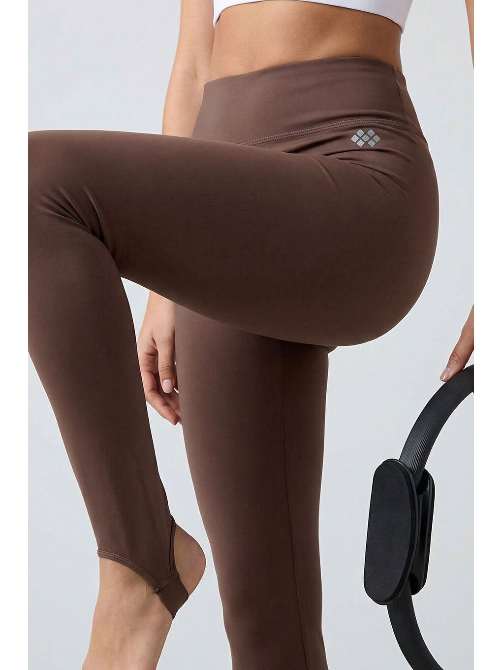 Kahverengi Standart Fit Esnek Spor Performans Kadın Topuklu Tayt - 94685-2
