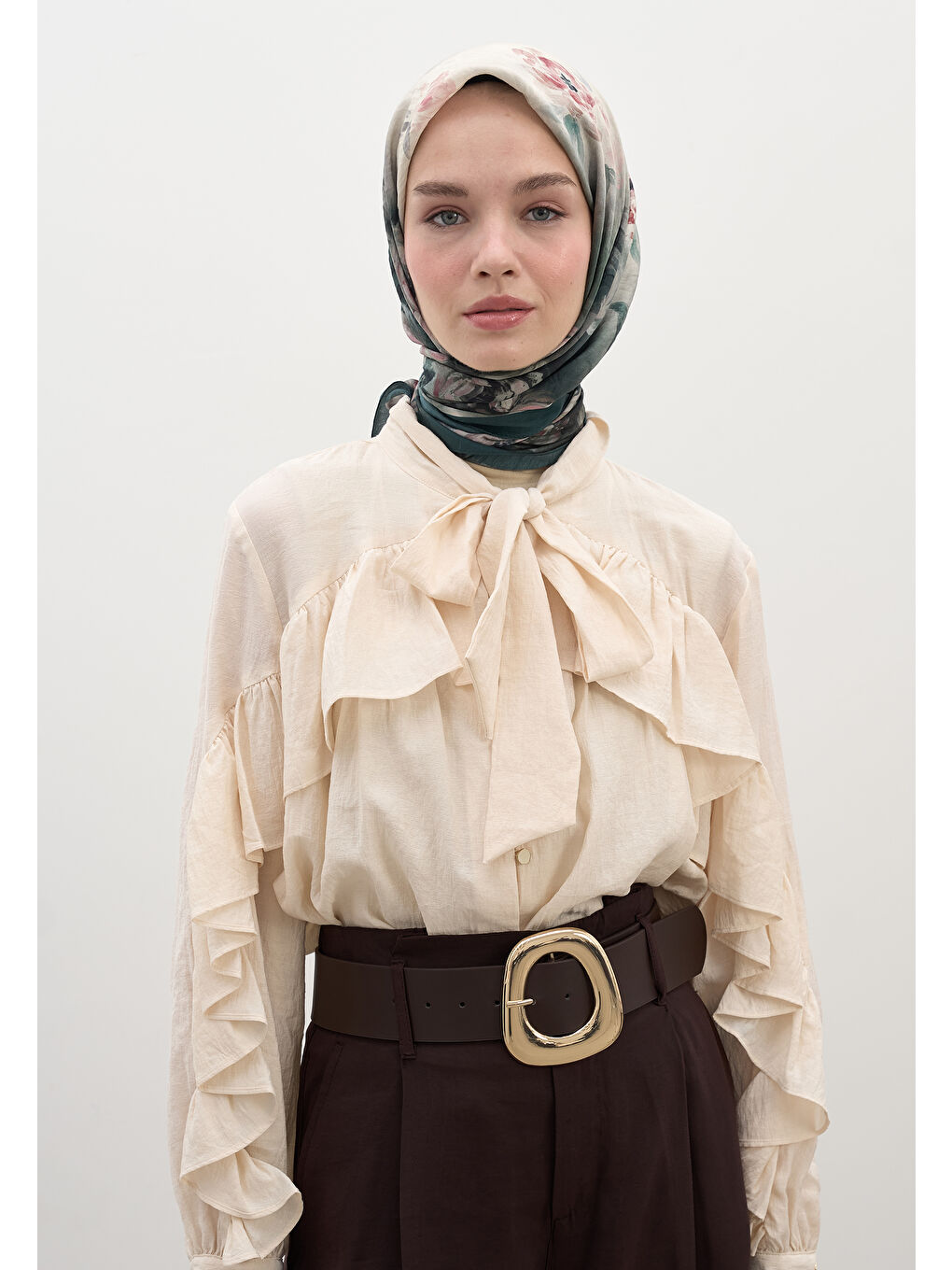 Marıelle Desen Pamuklu Viskon Eşarp Petrol-2