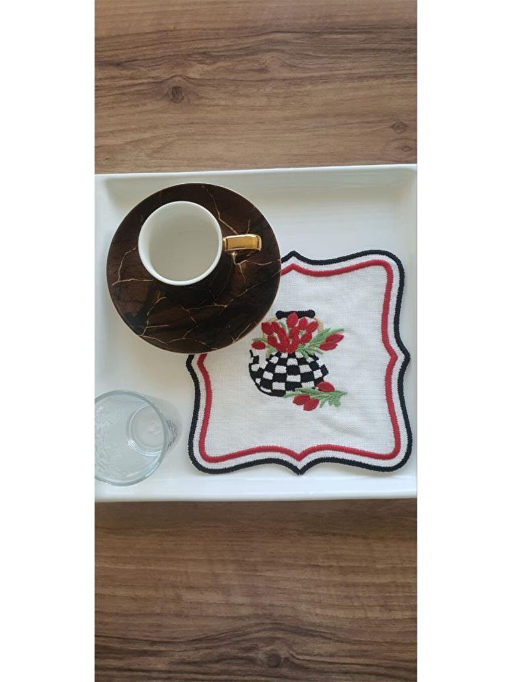 Karışık Çaycım Nakışlı Keten Kare Bardak Altlığı Seti 6 Lı-3