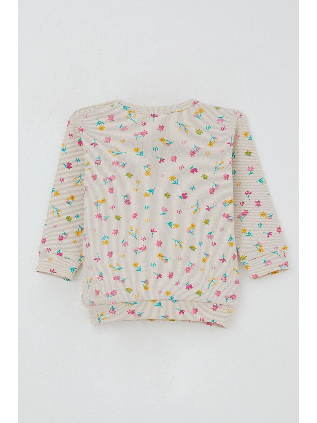 Ekru Kız Bebek Pijama Takımı Omuzdan Patlı Renkli Çiçek Desenli Krem (4-9 Ay)-6