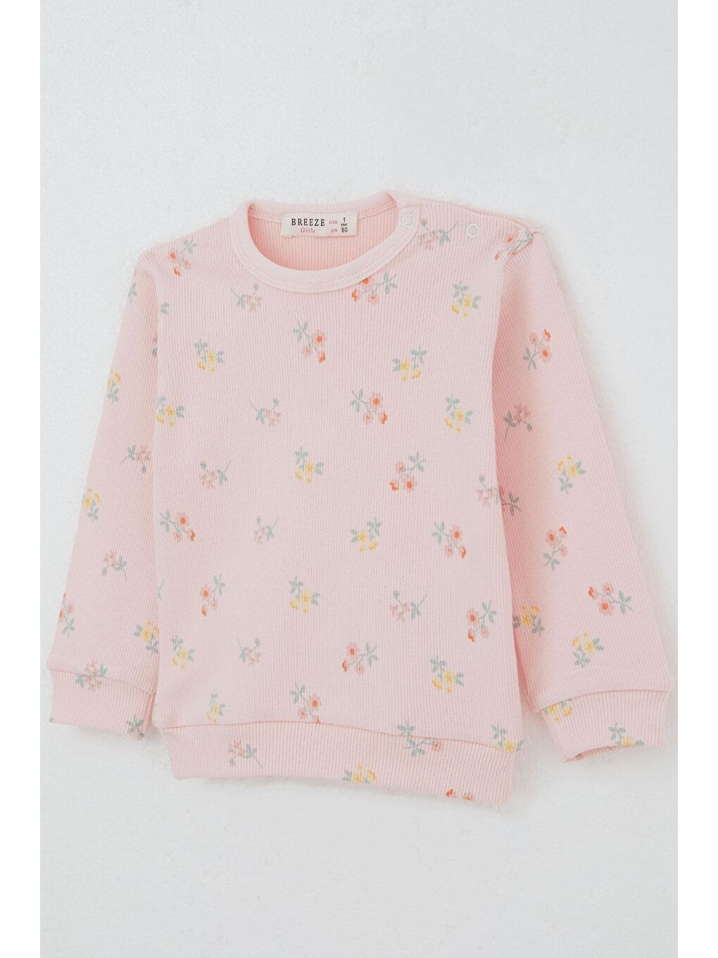 Kız Bebek Pijama Takımı Omuzdan Patlı Renkli Çiçek Desenli Pembe (4-9 Ay)-6