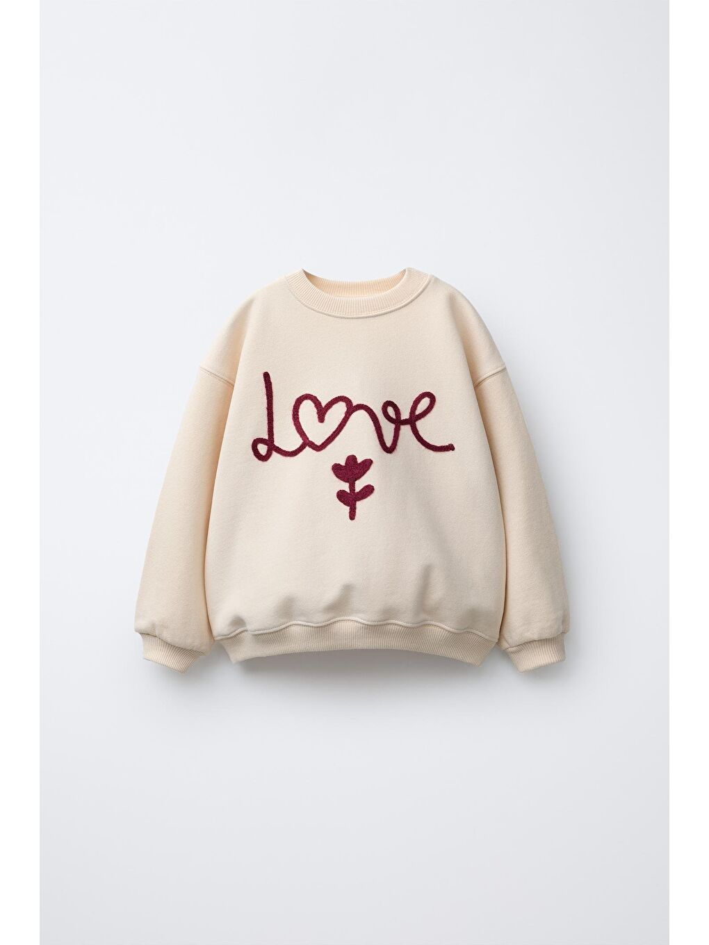 Bej Kız Çocuk Pamuklu Krem Kalp-Çiçek Desenli Sweatshirt & Tayt Takım-2