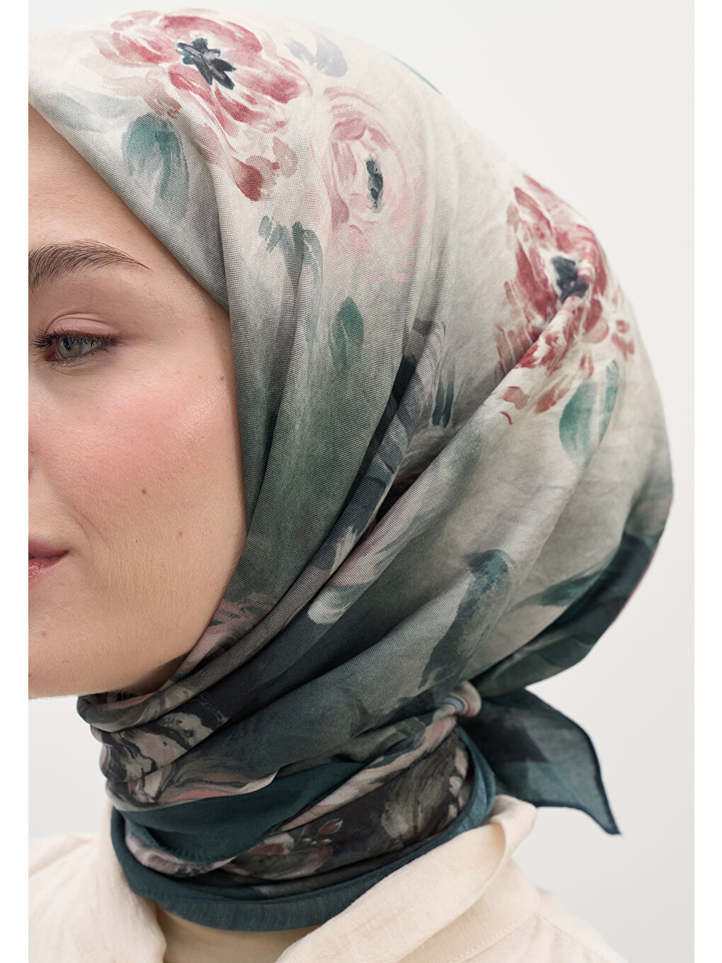 Marıelle Desen Pamuklu Viskon Eşarp Petrol-3