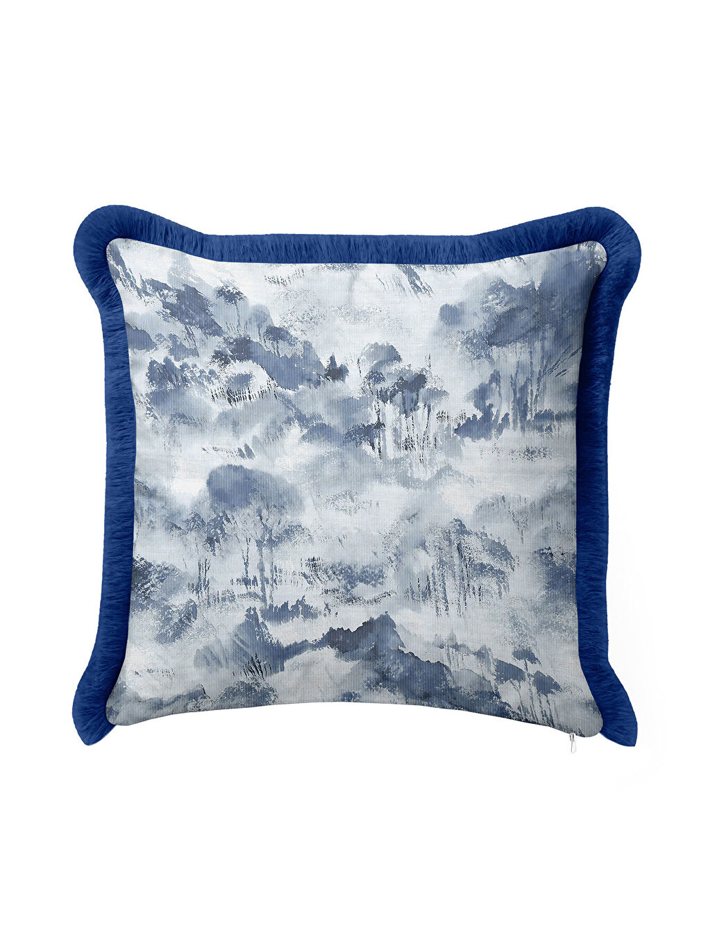 Karışık Lüks Marin Su Dalgası Saçaklı Yastık Kılıfı - Soyut Mavi Modern Antrasit Püsküllü Kırlent Kılıfı