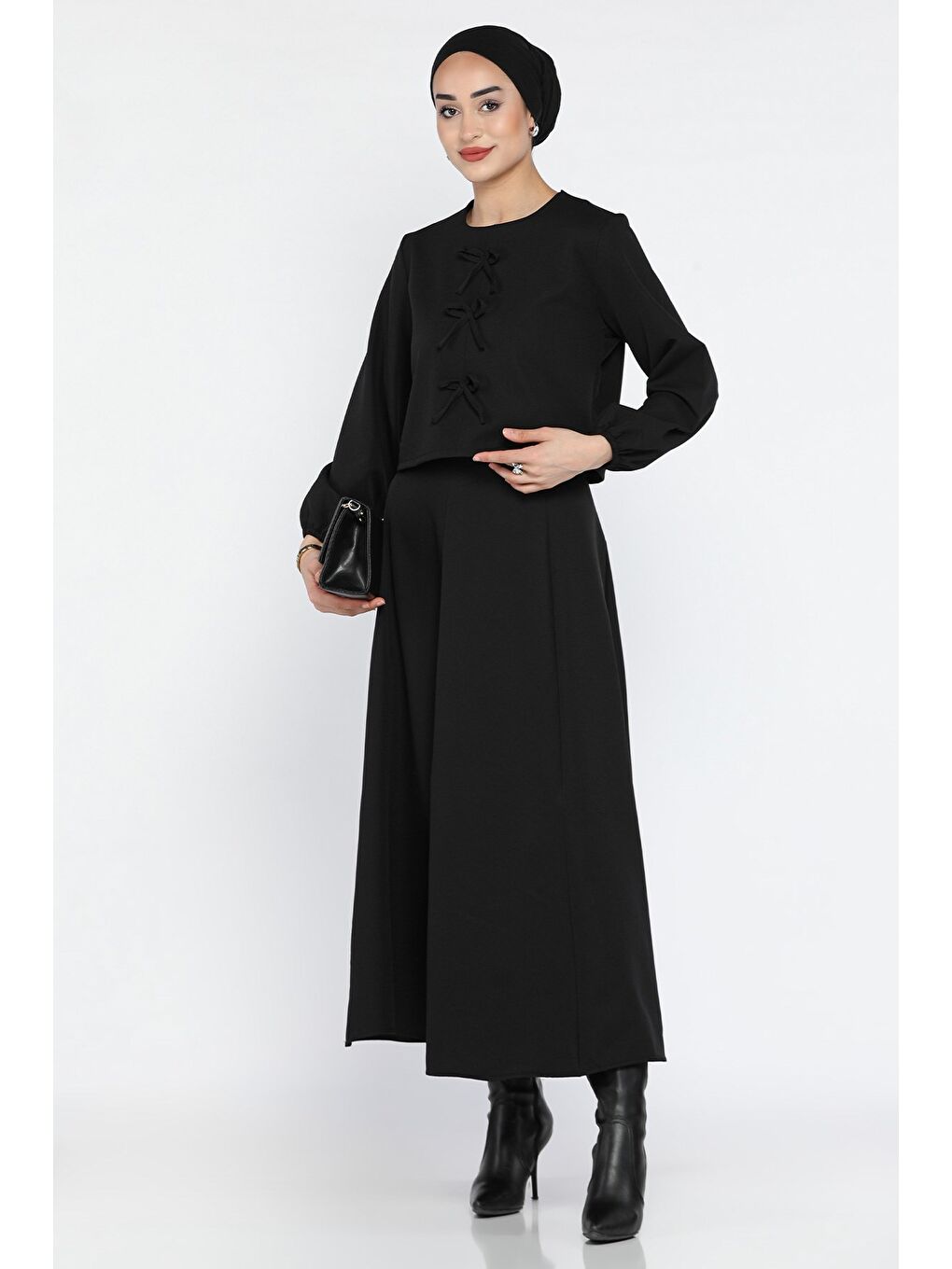 Siyah Fiyonklu Bluz Etek Tesettür İkili Takım-2