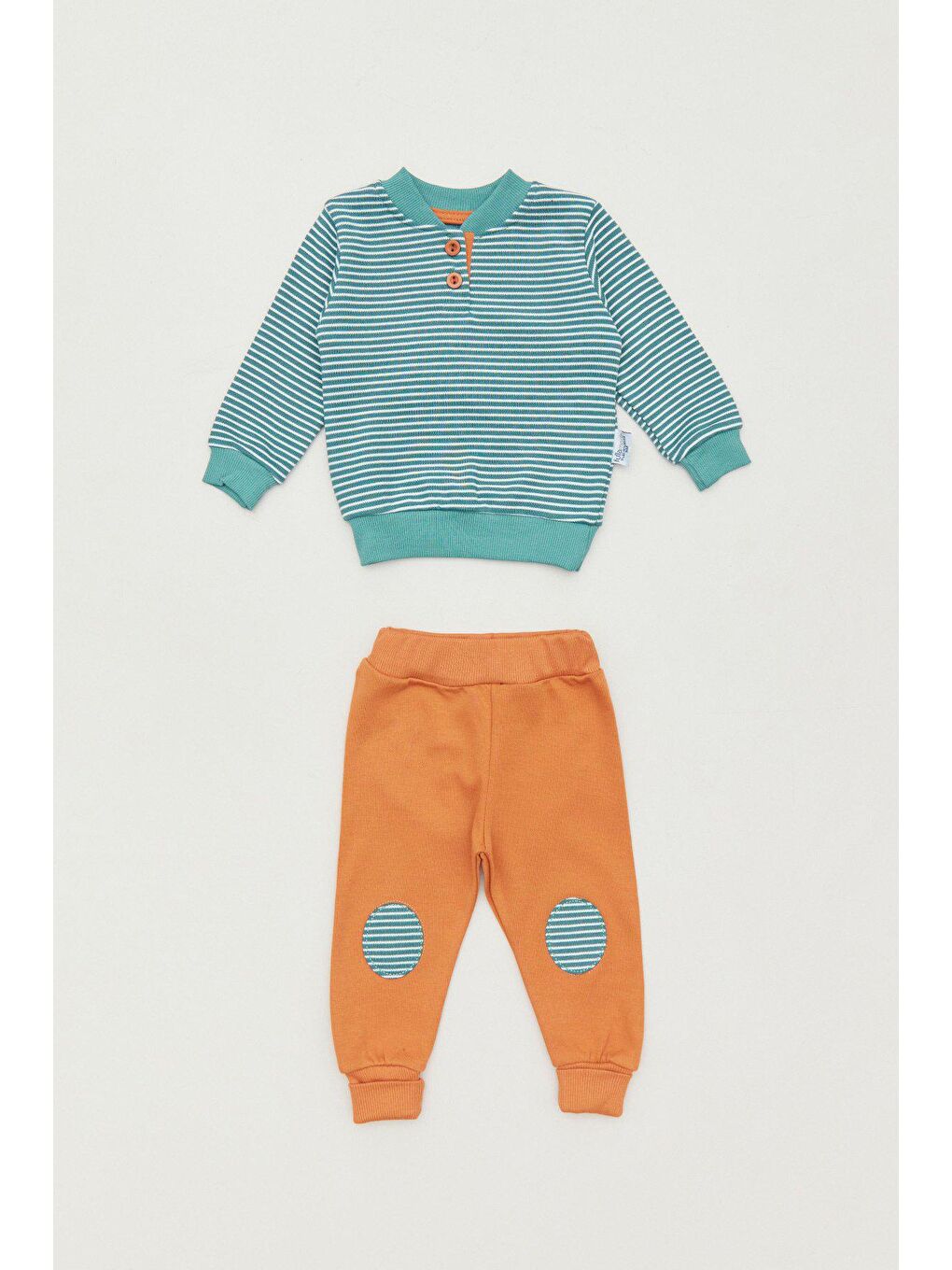 Turkuaz Çizgili Bisiklet Yaka Erkek Bebek Takım