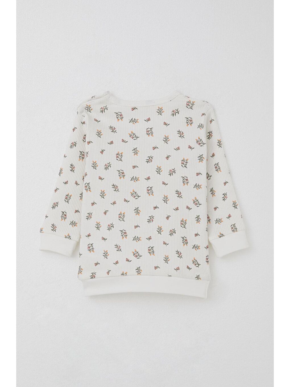 Kız Bebek Pijama Takımı Omuzdan Patlı Çiçek Desenli Ekru (4-9 Ay)-2