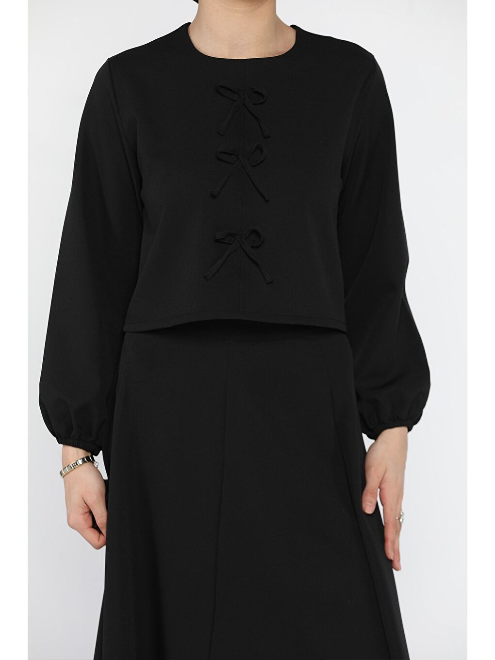 Siyah Fiyonklu Bluz Etek Tesettür İkili Takım-7