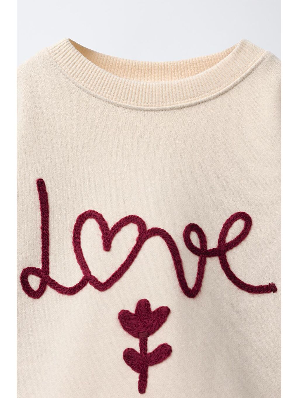 Bej Kız Çocuk Pamuklu Krem Kalp-Çiçek Desenli Sweatshirt & Tayt Takım-5