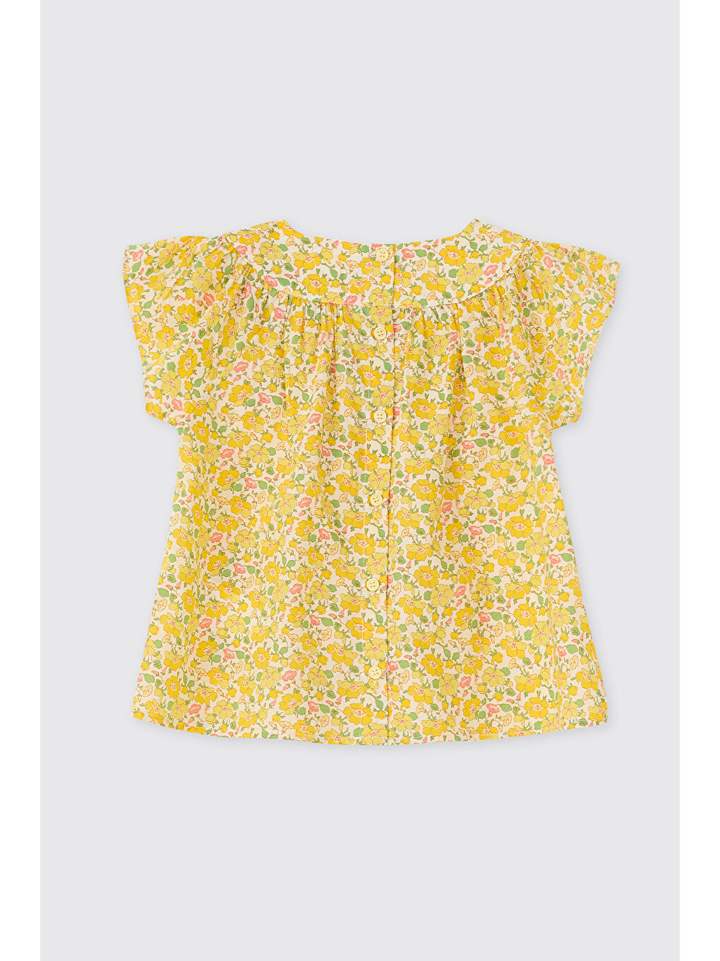 Sarı Liberty Kumaş Çiçek Desenli Kız Bebek Bluz-1