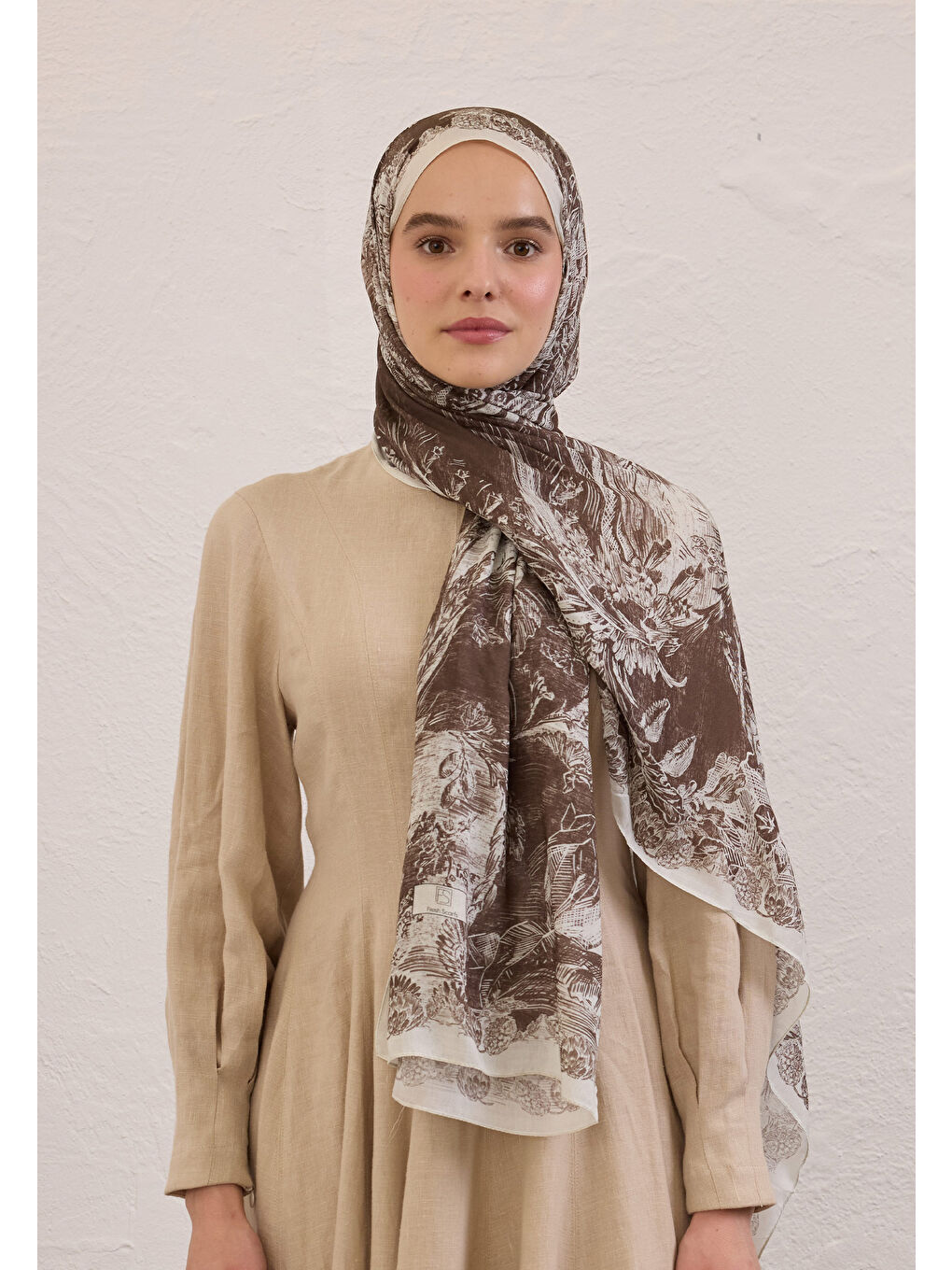 Kahverengi Secret Elegance Desen Rami Şal Kahve-1