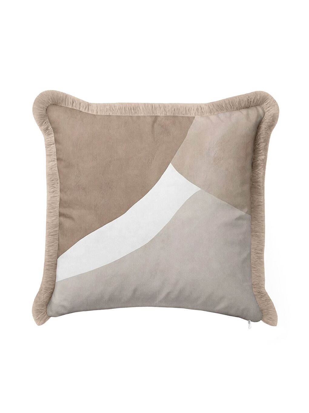 Karışık Lüks Geometrik Saçaklı Yastık Kılıfı - Modern Minimal Bej Gri Püsküllü Kırlent Kılıfı-2