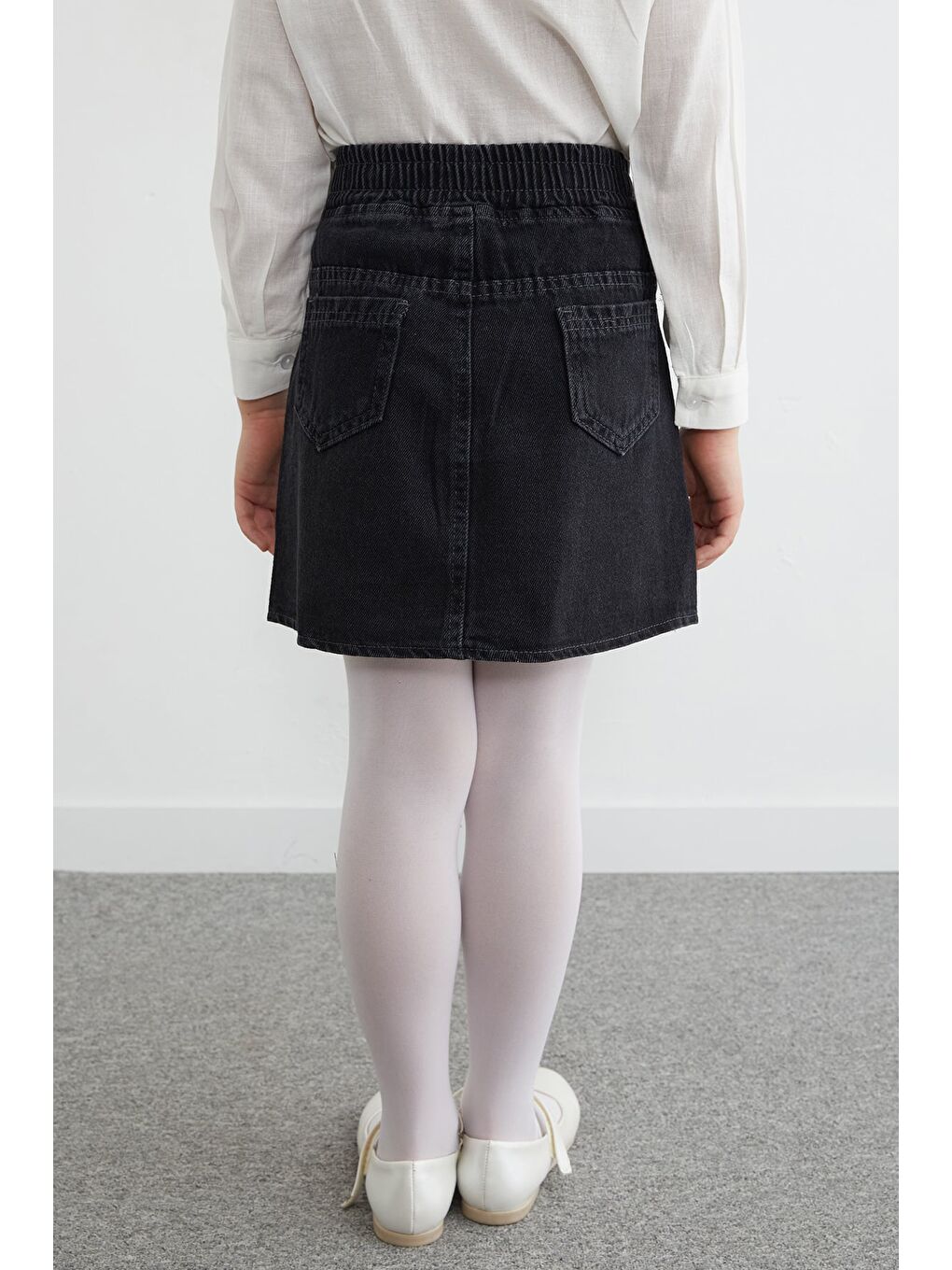 Siyah Beli Lastikli Yıldız Nakışlı Taşlı Kız Çocuk Jean Etek-1