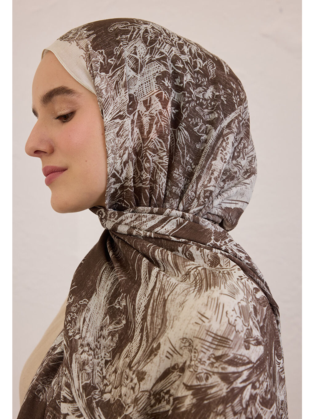 Kahverengi Secret Elegance Desen Rami Şal Kahve-2