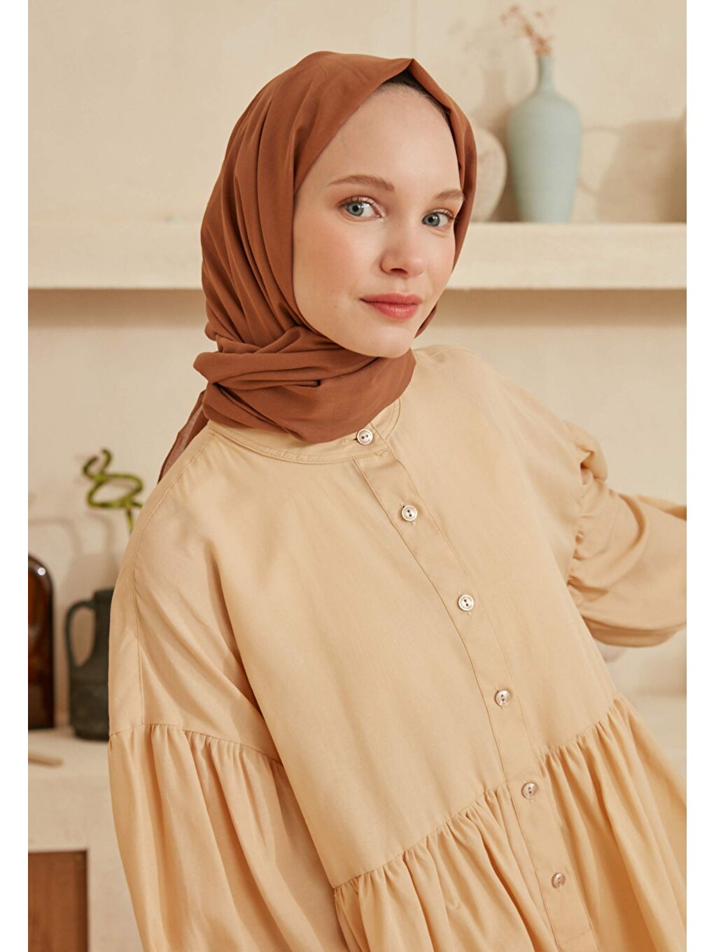 Kahverengi İnce Pamuk Vual Şal Bisküvi