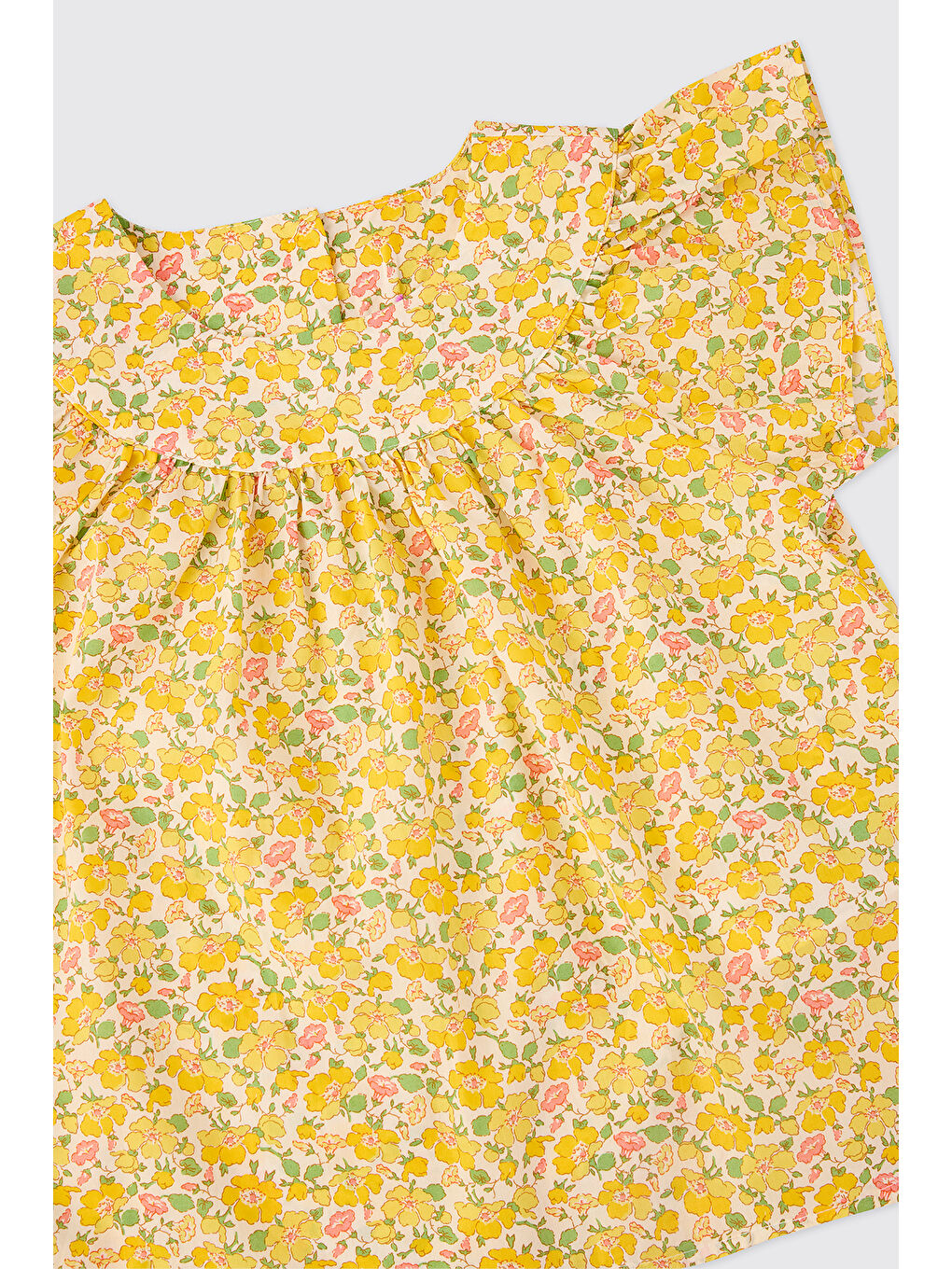 Sarı Liberty Kumaş Çiçek Desenli Kız Bebek Bluz-2