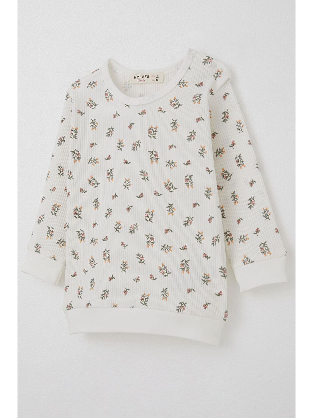 Kız Bebek Pijama Takımı Omuzdan Patlı Çiçek Desenli Ekru (4-9 Ay)-4