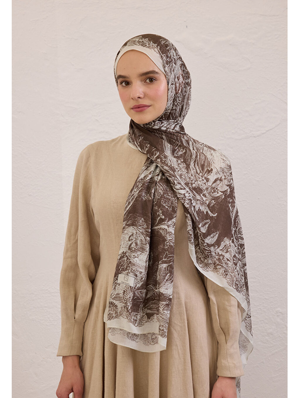 Kahverengi Secret Elegance Desen Rami Şal Kahve-3
