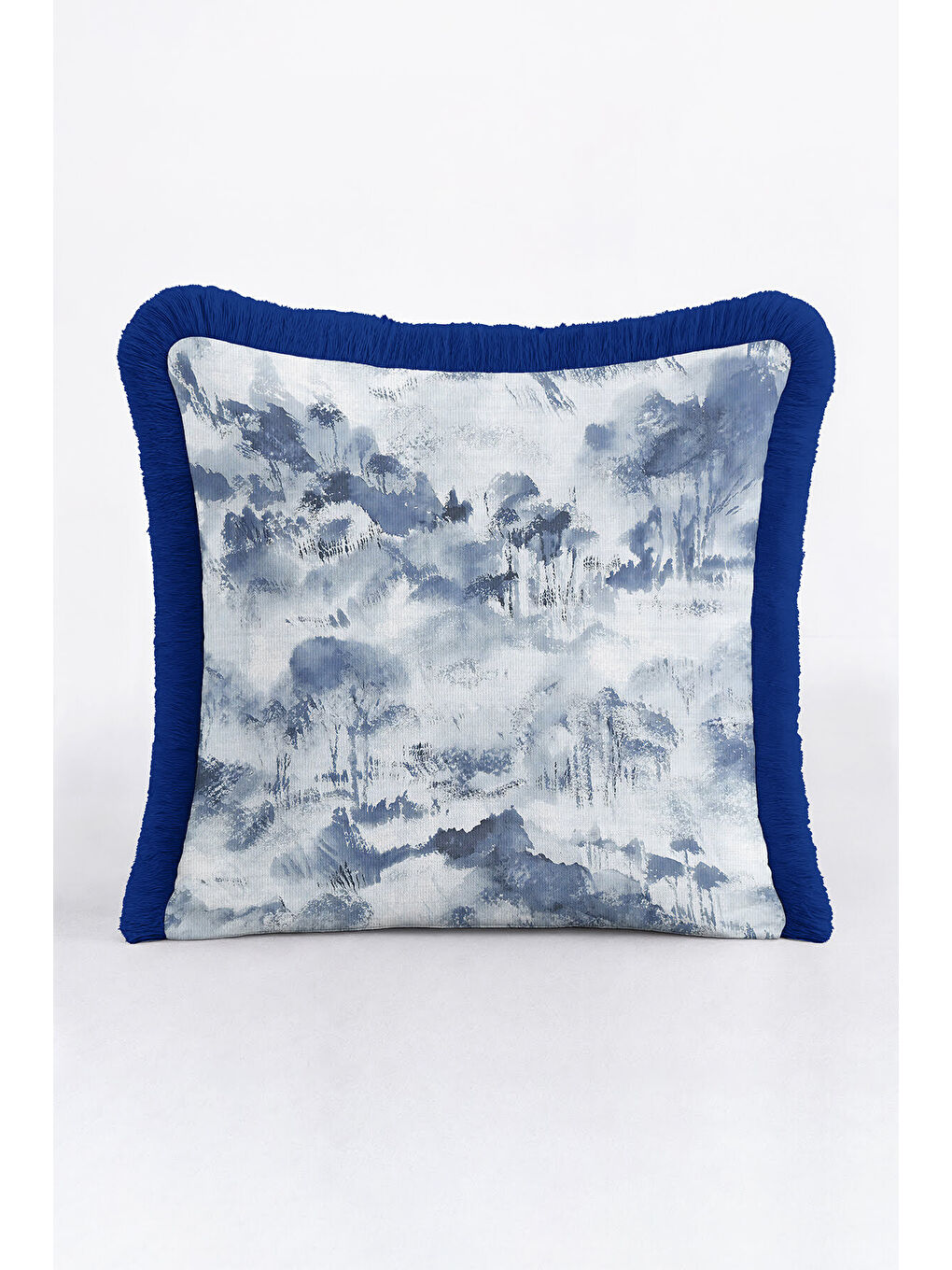 Karışık Lüks Marin Su Dalgası Saçaklı Yastık Kılıfı - Soyut Mavi Modern Antrasit Püsküllü Kırlent Kılıfı-1