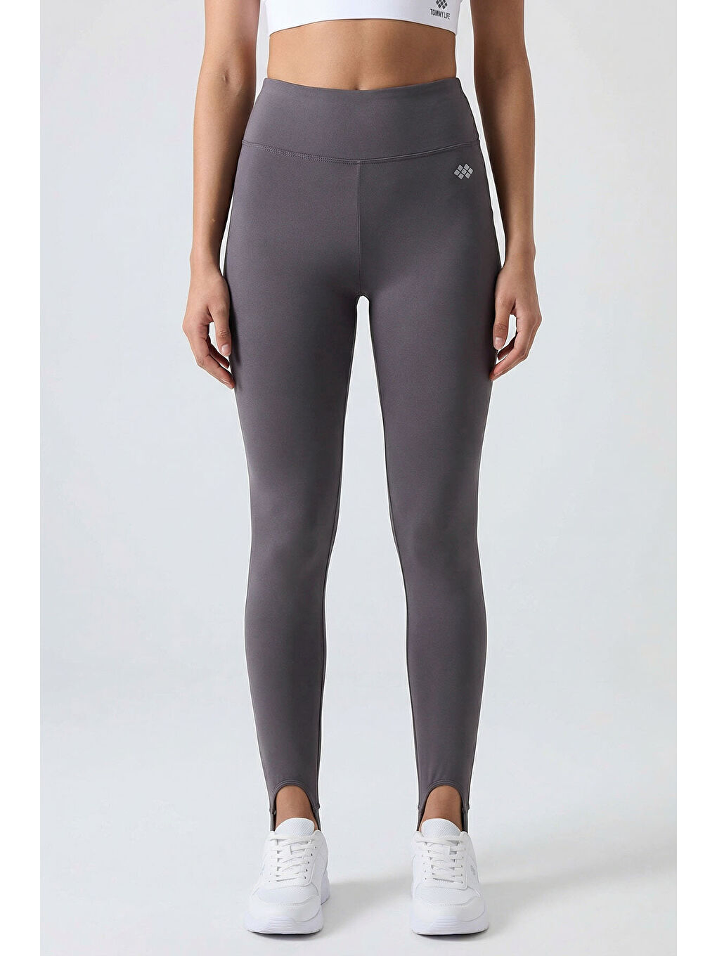 Koyu Gri Standart Fit Esnek Spor Performans Kadın Topuklu Tayt - 94685-3