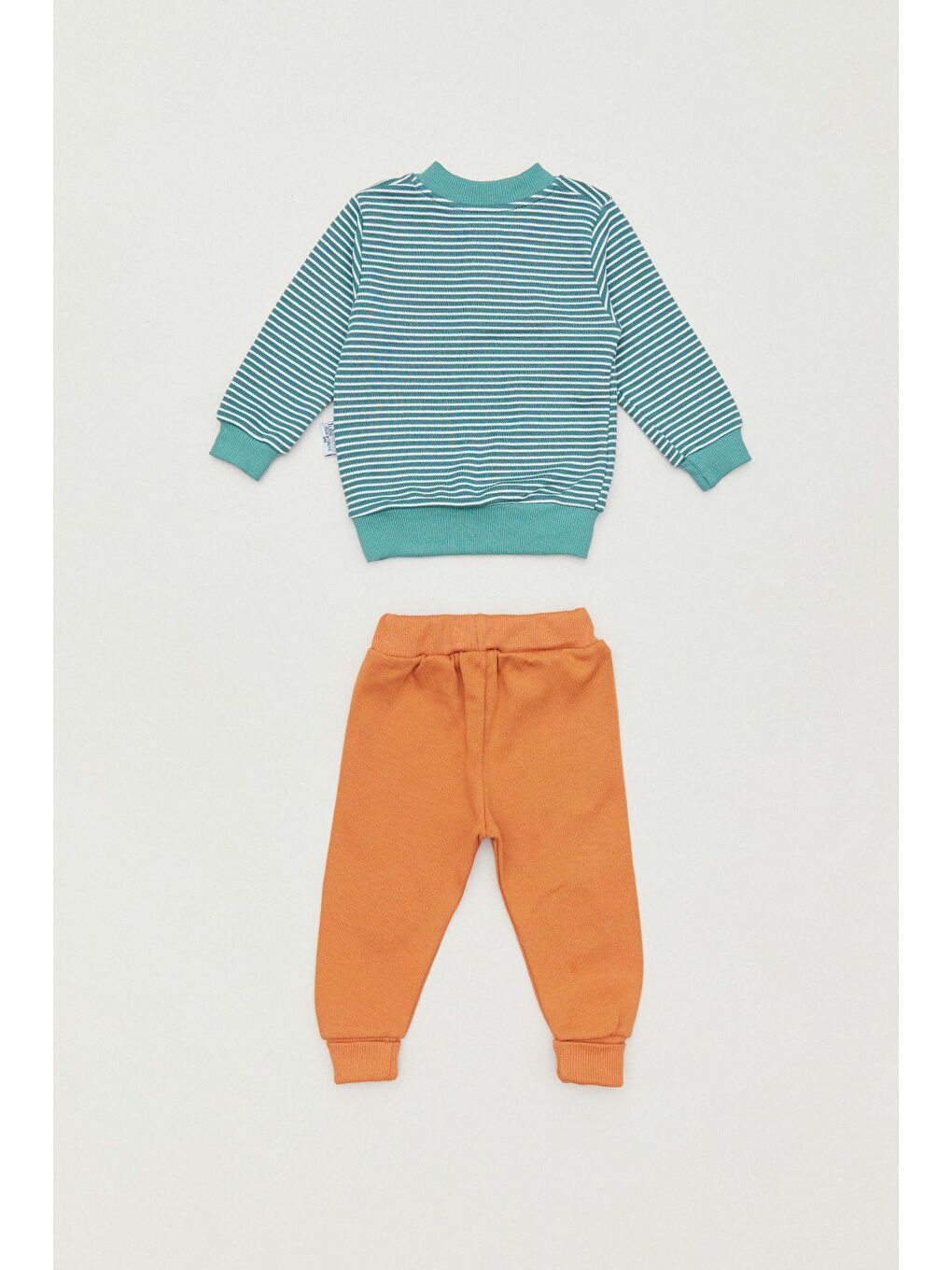 Turkuaz Çizgili Bisiklet Yaka Erkek Bebek Takım-1
