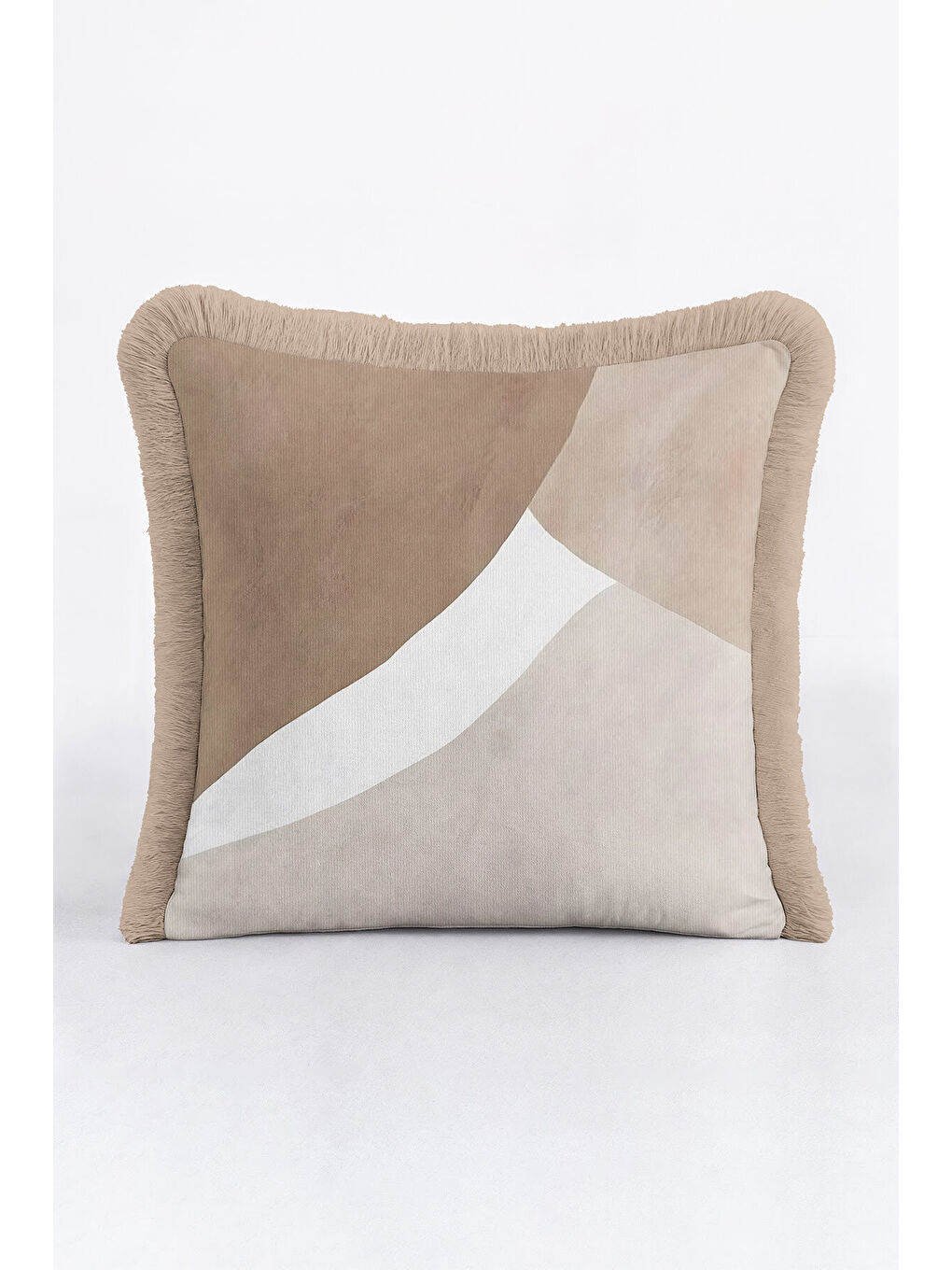 Karışık Lüks Geometrik Saçaklı Yastık Kılıfı - Modern Minimal Bej Gri Püsküllü Kırlent Kılıfı-4