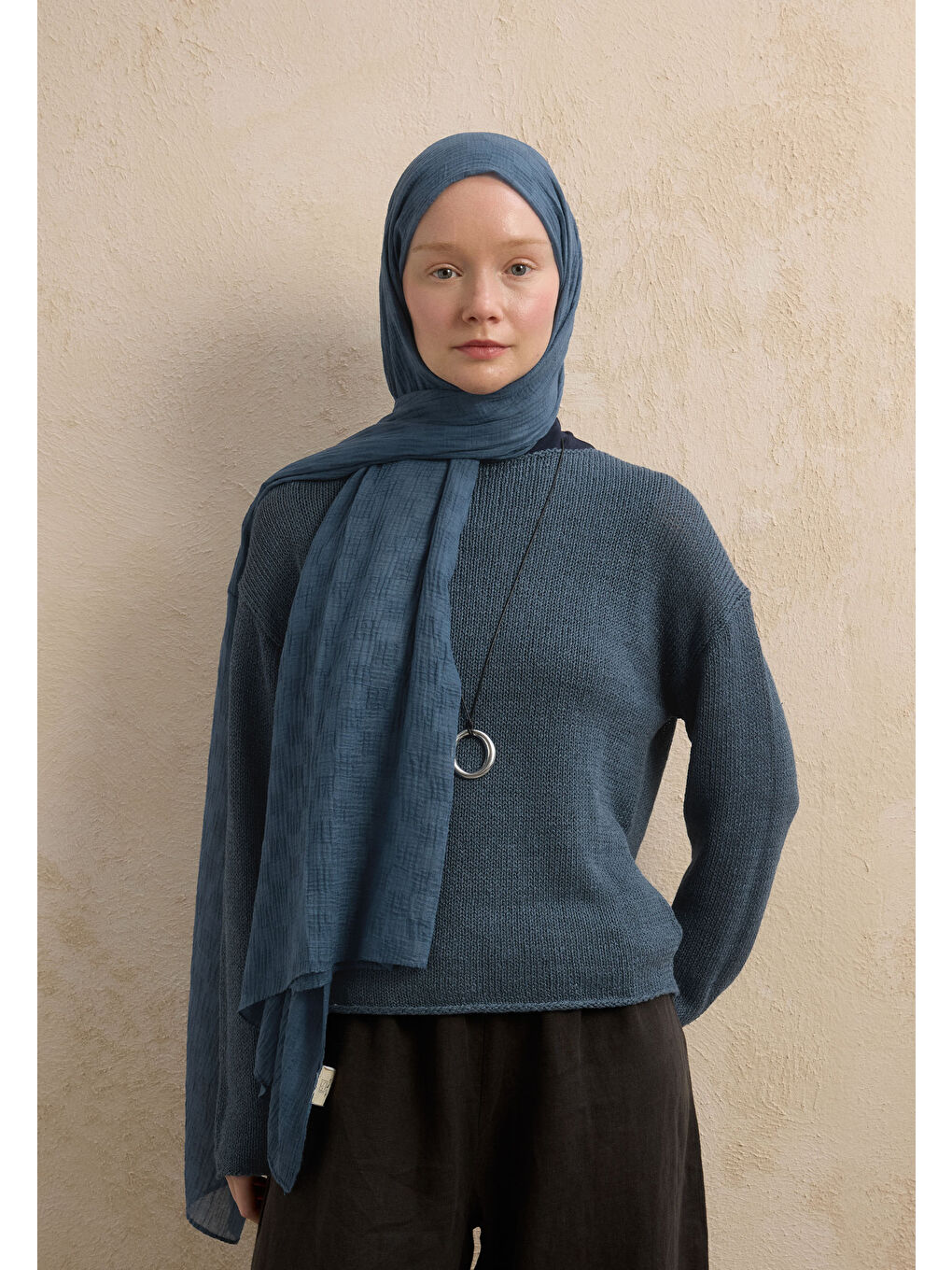 Modal Damalı Şal İndigo-1