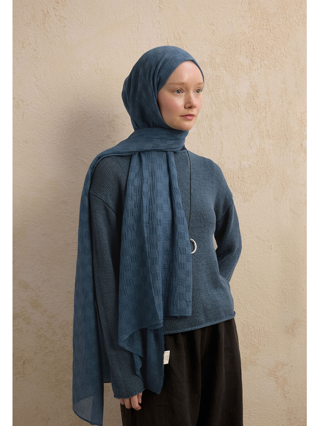 Modal Damalı Şal İndigo-2