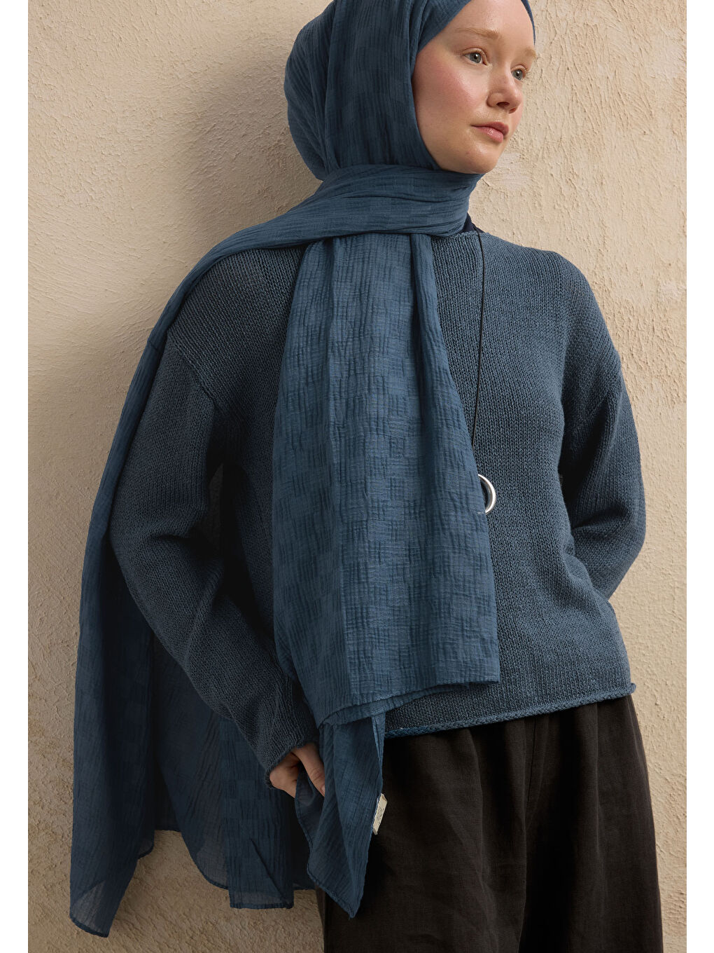 Modal Damalı Şal İndigo-3