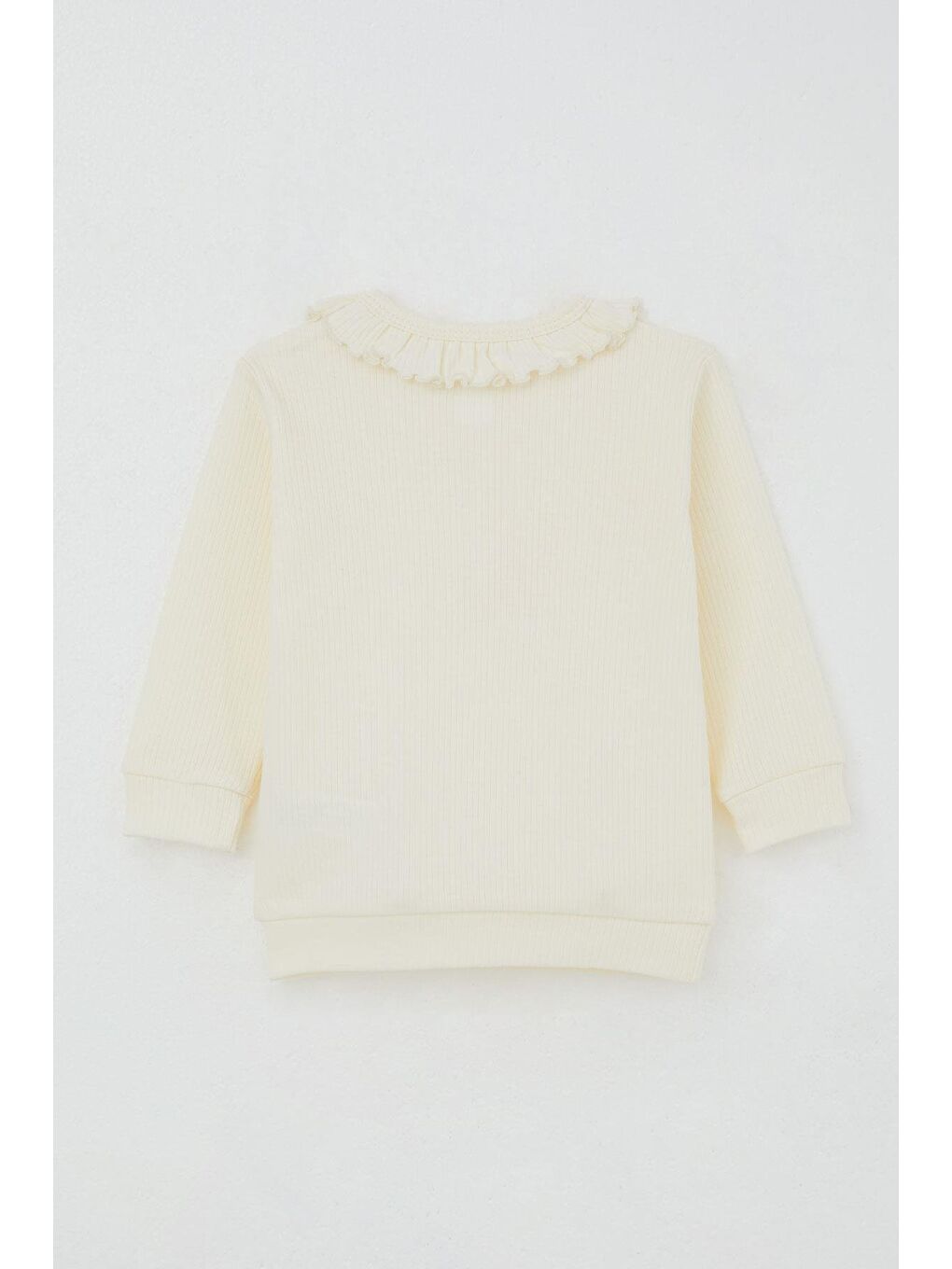 Ekru Kız Bebek Pijama Takımı Omuzdan Patlı Yaka Kısmı Fırfırlı Yazı Nakışlı Krem (4 Ay-1 Yaş)-6