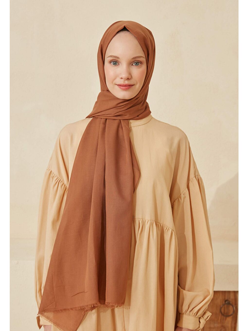 Kahverengi İnce Pamuk Vual Şal Bisküvi-2