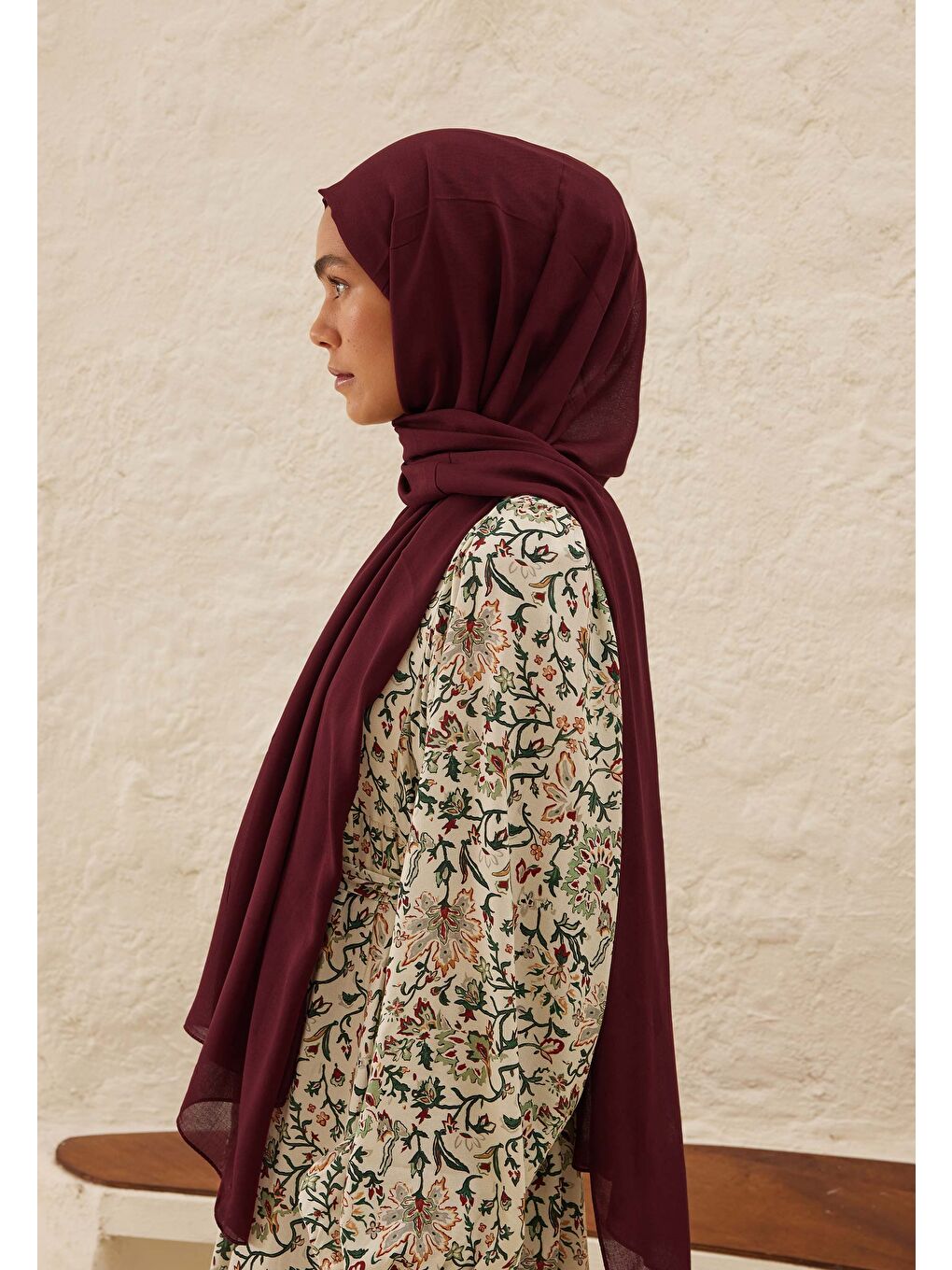 Rami Viskon Şal Koyu Bordo-3