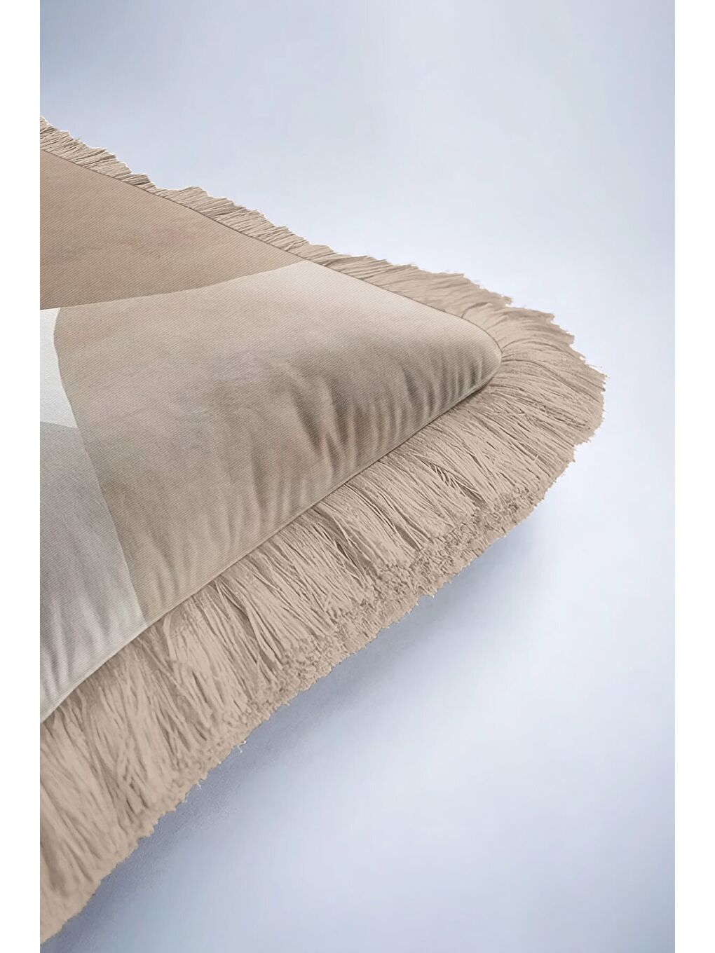 Karışık Lüks Geometrik Saçaklı Yastık Kılıfı - Modern Minimal Bej Gri Püsküllü Kırlent Kılıfı-6
