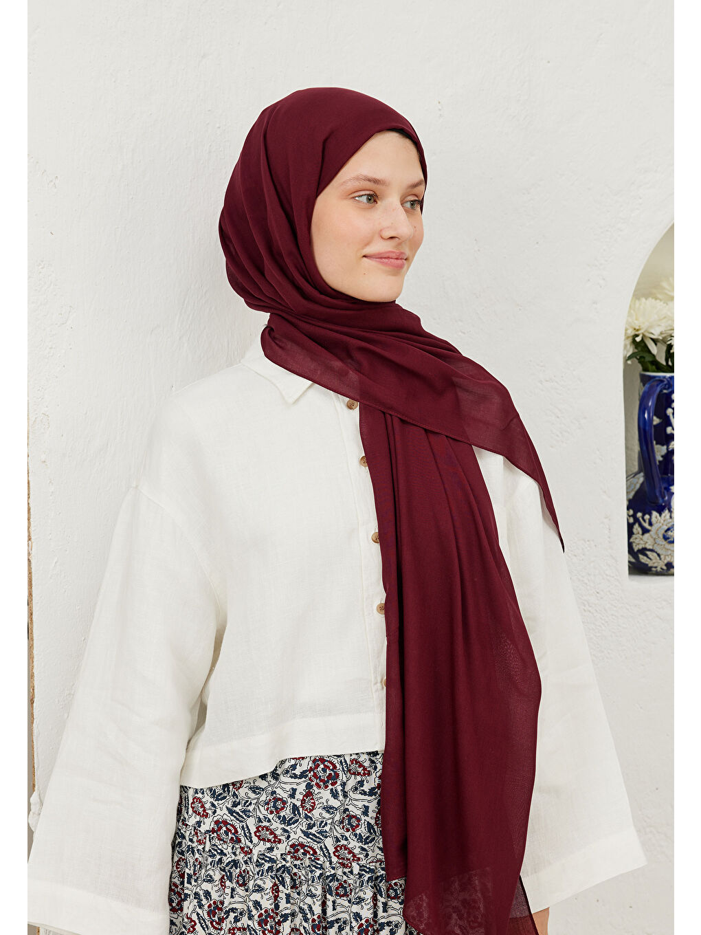 Rami Viskon Şal Koyu Bordo-4