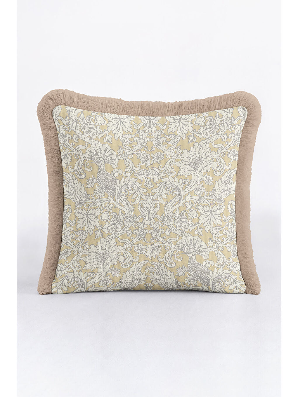 Karışık Barok Şıklık Saçaklı Yastık Kılıfı - Vintage Klasik Bohem Bej Altın Renkli Püsküllü Kırlent Kılıfı-4