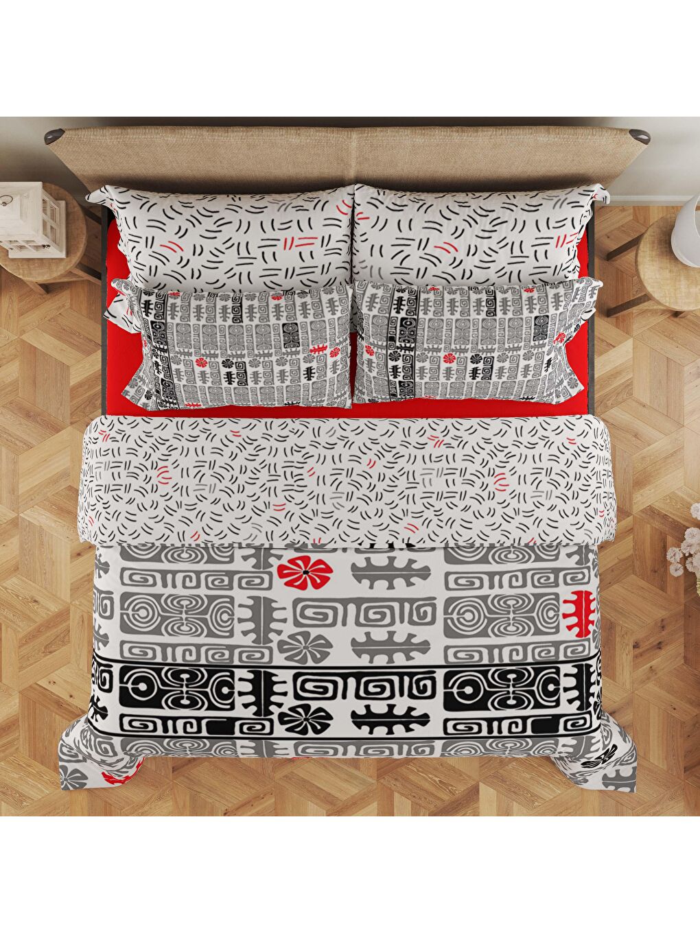 Karışık Baskılı,Desenli Çift Kişilik Nevresim Takımı (ÇARŞAFSIZ) 200x220 cm