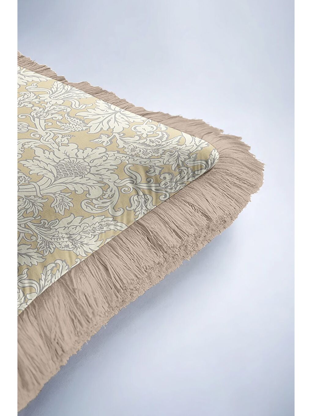 Karışık Barok Şıklık Saçaklı Yastık Kılıfı - Vintage Klasik Bohem Bej Altın Renkli Püsküllü Kırlent Kılıfı-6