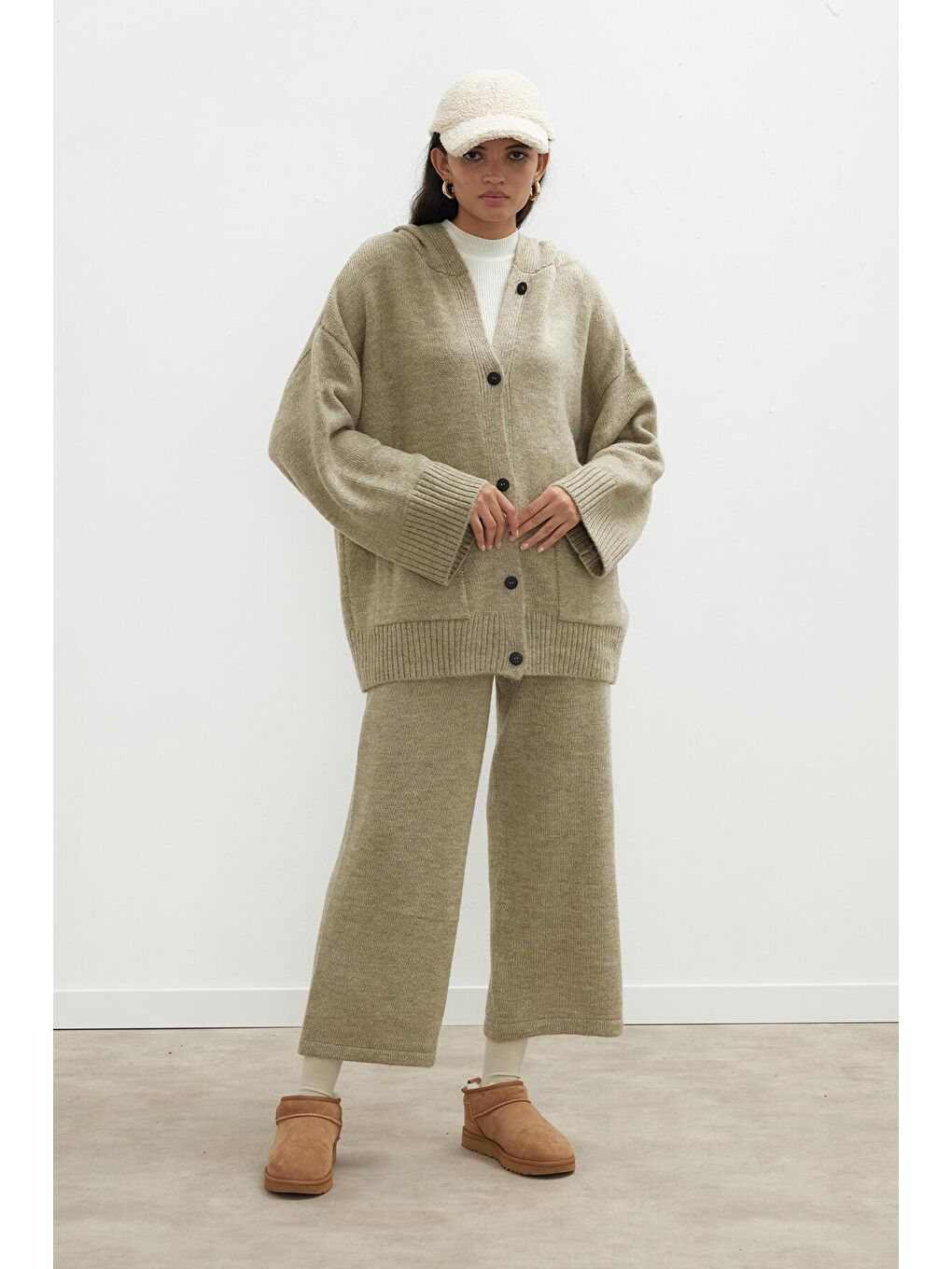 Bej Cozy Triko Pantolon Vizon